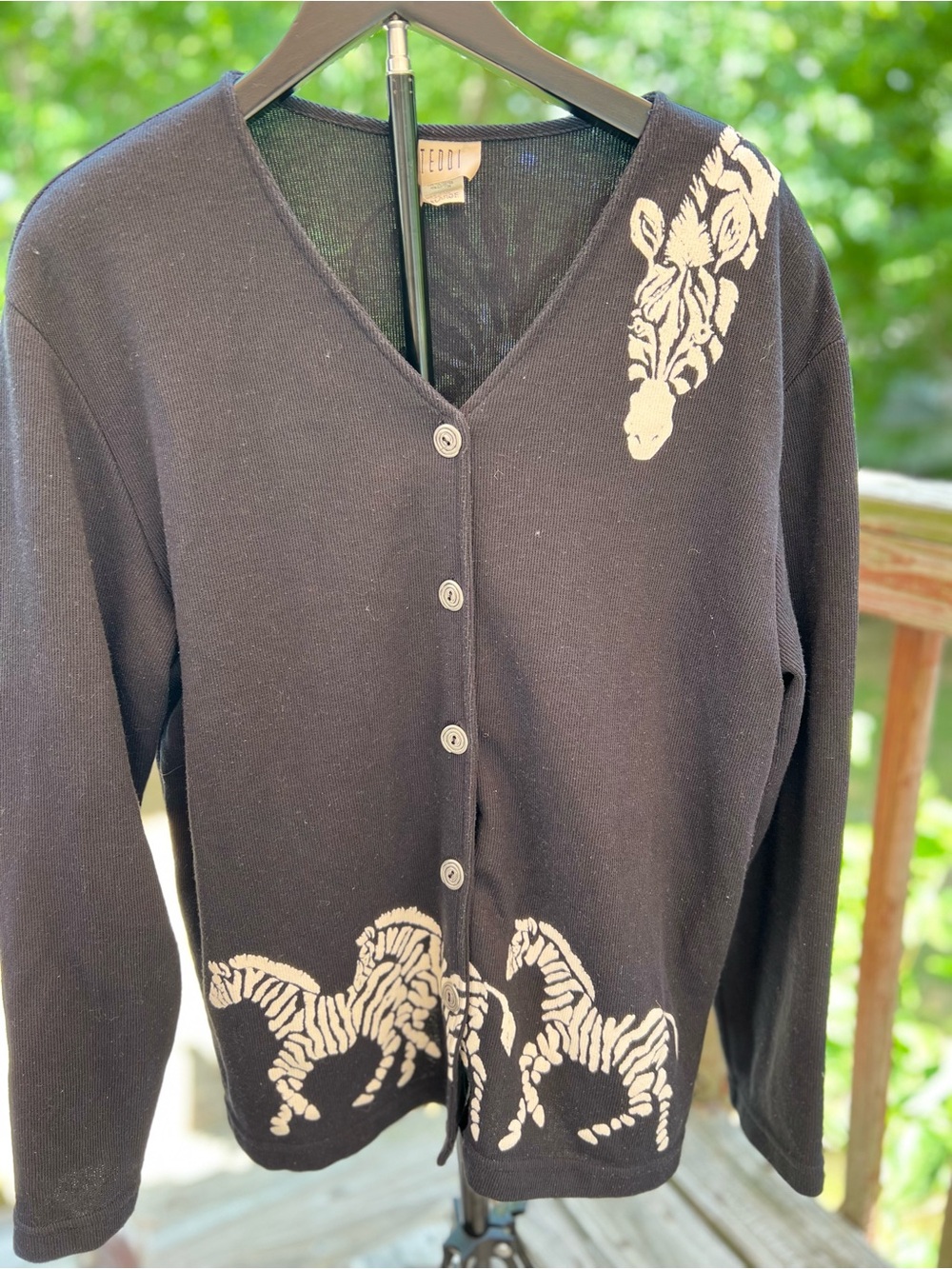 Teddi Black Cardigan with Cream Zebra Motif